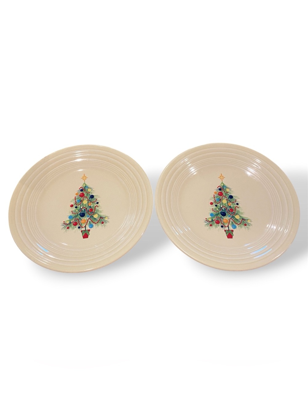 Set of 2 Fiesta Christmas Tree 9" Luncheon Plates Ivory Retired